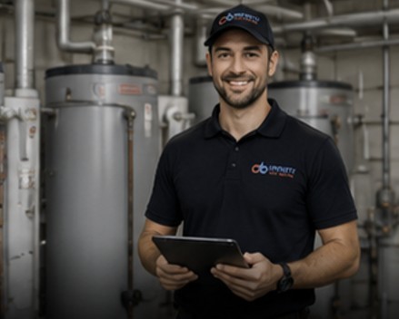 Hot water repairs, replacements and installations Licensed Infinity Hot Water plumber repairing a hot water system